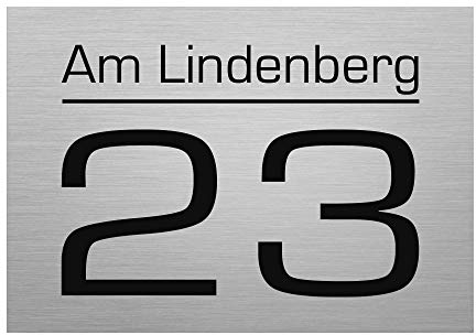 Edelstahl Hausnummer mit Gravur - Befestigung ohne Bohrlöcher - Hausnummernschild inkl. 3M Aufkleber - Türschild ist witterungs- und UV-beständig - 160x110mm Variante 1