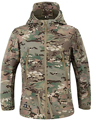 MakingDa Mens Waterproof Jackets Winter Smart Casual Hooded Coat Softshell Fleece Lined Multi Zipper Pockets Hunting Sweatshirt Fishing Skiing Camping Traveling Climbing Cardigan（CP Camo，XL）