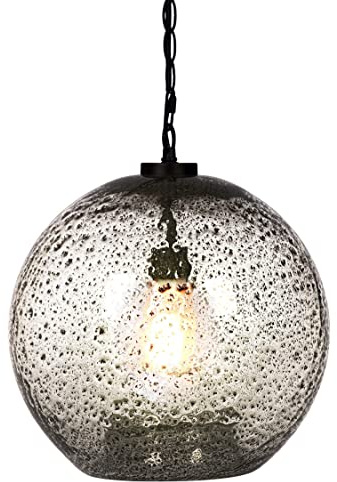 CASAMOTION Pendant Light Fixtures Hand Blown Glass Drop Ceiling Hanging Lighting Rustic Farmhouse Kitchen Island Clear Marble Large Globe Over Dining Room Table Entryway Hallway 15.6 Inch Height