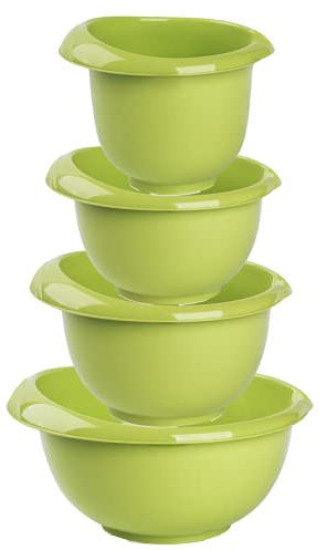 Engelland Backschüsseln, Rührschüssel, Schneebesen, Topf, Salatschüssel, stapelbar, rutschfeste Silikonfüße, Einhandausguss, Kunststoff, 4er-Set, Farbe: Grün