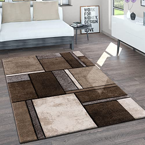 Paco Home Teppich Wohnzimmer Kurzflor Vintage Handgearbeiteter Konturenschnitt 3D Optik Meliert, Grösse:60x110 cm, Farbe:Braun