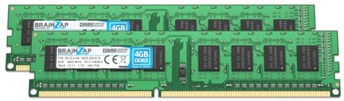 BRAINZAP Memoria RAM DDR3 de 8 GB (2 x 4 GB), DIMM PC3-12800U, 2Rx8, 1600 MHz, 1,5 V, CL11