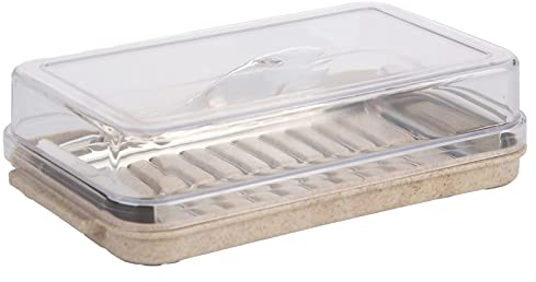 Caja de mantequilla Contenedor de cortador de mantequilla Cortador de mantequilla de acero inoxidable Caja de almacenamiento de queso Plato de queso Suministros de cocina con cubierta(Marrón)