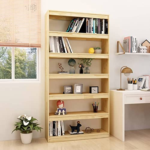 RONGQI Bücherregal/Raumteiler, Raumteiler Regal, Standregal, Bookcase, Bücherwand, Büroregal, Regalbrett, 100x30x200 cm Kiefer Massivholz
