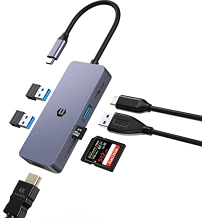 Hub USB C, Tymyp USB C Hub 7 en 1 con HDMI 4K, PD 100W, 3 USB A 3.0, Lector de Tarjetas TF/SD, Adaptador USB C Compatible con USB C Ordenado Portátil, MacBook Pro, Pad