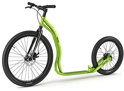 Yedoo Trexx Disc Tretroller - bis 150 kg, mit Luftreifen 26/20 - Offroad Scooter für Erwachsene, Dogscooter aus Aluminiumlegierung mit Scheibenbremsen und verstellbarem Lenker, Gewicht 9,1 kg (grün)