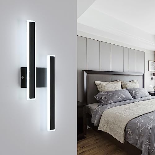 DELIPOP Lampada da Parete LED, 32W 3600LM Nera Applique da Parete Interno Moderno, Minimalista Lampada a Muro per Camera da Letto Soggiorno Corridoio Ufficio Scala, Bianco Freddo 6500K