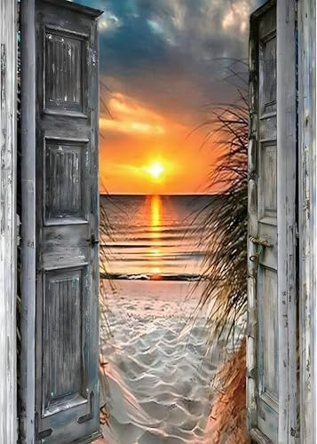 MXJSUA DIY 5D Diamond Painting Kit para Adultos, Paisajes Diamond Painting Kit Completo, Kits de Pintura de Diamantes 5D Paisajes, Puesta de sol en la Puerta 30x40cm para Decoración