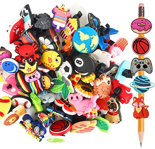Zddaoole 60 Pcs Cute Pencil Topper Decoration, Different Pencil Clip Designs, Suitable for School Prize, Classroom Reward, Gift Idea