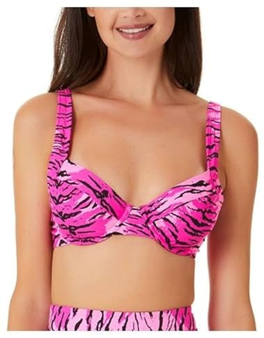 California Waves Women Juniors' Topaz Tiger Underwire Bralette Bikini Top (Pink Print, X-Small)