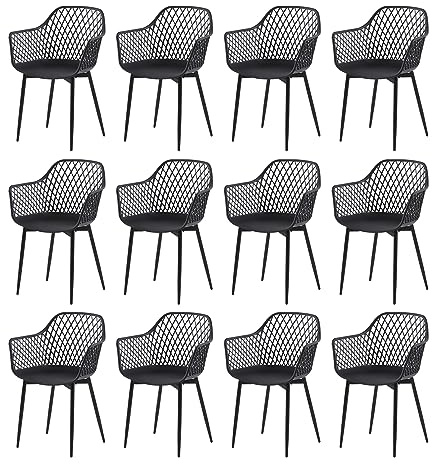 buybyroom Esszimmerstuhl im 12er Set,Essstühle Stuhl mit Armlehne Kunststoffstuhl Stuhl Esszimmer (Weiß)