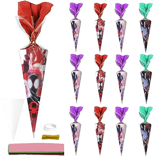 OPEIXSAYKOC Schultüte 12 Stück, Mini Schultüten zum Befüllen, Zuckertüte Junge, Geschwisterschultüte, Kindergarten Tüte, Geschenktüten für Schulanfänger/Geschenktüten für Gäste auf Kinderpartys