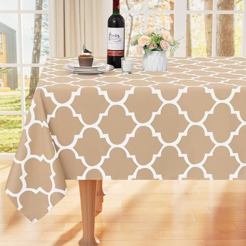 smiry Tischdecke Abwaschbar Rechteckig 130x160cm Tischtuch Polyester Wasserabweisend Lotuseffekt Marokkanisch Tischwäsche Schmutzabweisend Abwischbare Tafeldecke für Outdoor Party Küche,Khaki