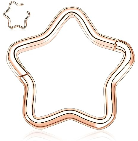 AROWRO Septum Daith Conch Orbital Piercing Schmuck 16G Nasen Ringe 8mm Clicker Hoops Star Knorpel Ohrringe Hoop Rose Gold