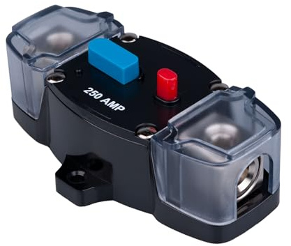 250 AMP Sicherungsautomat 250A Leistungsschalter Inline Sicherungshalter Rückstellbarer Wechselrichterblock DC 12V-48V Trolling Motor Audio Stereo Manueller Reset für Auto Marine Wohnmobil Boot LKW