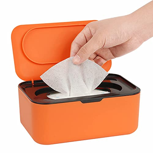 Caja de toallitas húmedas, dispensador de toallitas húmedas Seposeve para bebés y adultos, caja de papel higiénico húmeda rellenable, mantiene las toallitas frescas, manejo con una sola mano, naranja