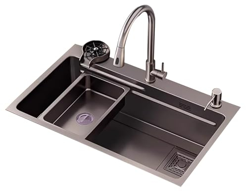 Fregadero individual grande de acero inoxidable, fregadero de cocina, lavabo bajo encimera; lavabo multifuncional; accesorios completos, lavado, corte y desagüe 3 en 1, ahorro de espacio (Size : 68x4