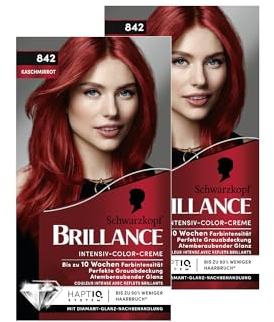 Brillance Intensiv-Color-Creme 842 Kaschmirrot (2x 170 ml), dauerhafte Haarfarbe mit Diamant-Glanz und Pflege-Conditioner, für 10 Wochen Farbintensität