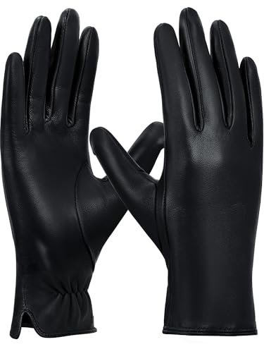 GSG SINCE 1998 Handschuhe Damen Leder Echtleder Gefüttert Schwarzfleece L | Lederhandschuhe Damen aus chromfreiem Schafsleder mit Fleecefutter, Touchscreen, ideal für Winter und Autofahren