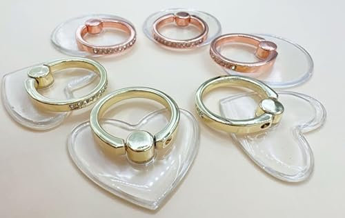 2 Pcs Phone Ring Holder Grip, Universal Transparent Cellphone Kickstand Finger Ring Grips with Diamond, 360° Degree Rotation Ring Holder for Phone Case, Smartphone(Silver, Rose Gold)