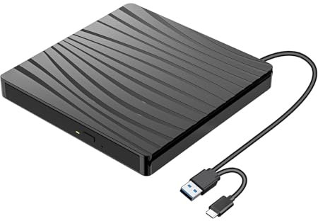 ZZOSRDR Unità CD DVD esterna, tipo C e USB 3.0, lettore DVD ottico portatile, lettore CD DVD RW, masterizzatore per laptop, desktop, PC, Mac, IOS, Windows 11/10/8/7/XP/Linux/Vista