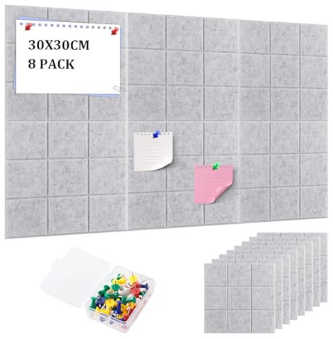 Pizarra de fieltro para notas de 30 x 30 cm, 8 unidades, grande, de fieltro, autoadhesiva, con agujas, para oficina, cocina, fotos, notas