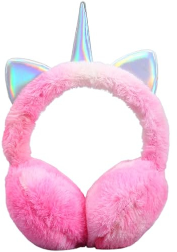 QWEPU Einhorn Winter Ohrenwärmer - Verstellbare Plüschohrenschützer für Mädchen & Damen - Warm für den Außenbereich im Winter