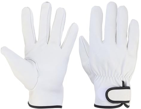 sourcing map Goatskin Leather Work Gloves with Hook and Loop, Driver Gloves Garden Glove for Driving, Gardening, Welding, Construction, White, XL, Pair of 2