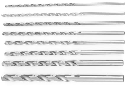 Brocas HSS Helicoidales, Juego de 8 Piezas, 4mm-10mm x 200mm de Largo, Vástago Recto para Trabajo de Metales