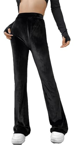 Pantalones largos acampanados de terciopelo negro para mujer, para otoño e invierno, cintura alta elástica, parte inferior acampanada de terciopelo, 33, M