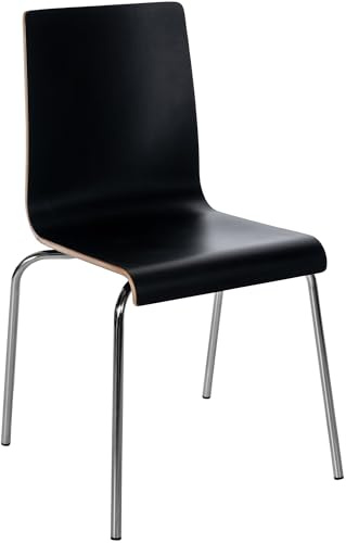 CLP Stuhl stapelbar Gahanna, Stapelstuhl aus Formholz mit HPL-Laminat, Stahlgestell verchromt belastbar bis 150 kg, Esszimmer und Büro | Farbe schwarz
