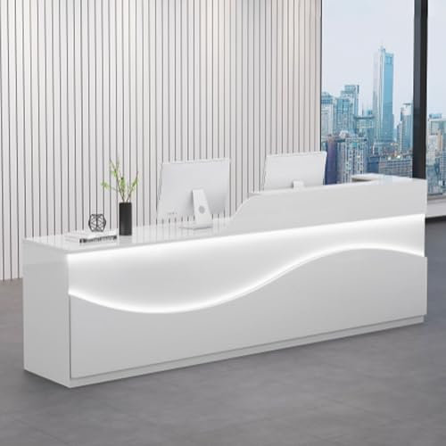 GUQASDV Reception Desk Salon, Empfangstresen für Praxis, Reception Table, Reception Theke mit Stauraum mit Lichtleisten für Supermärkte, Bekleidungsgeschäfte(Wit,1.4m)
