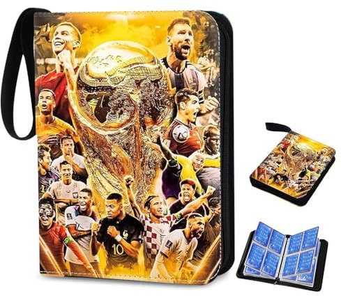 XPJBKC Fussball Karten Sammelalbum, 400 Karten Fussball Sammelkarten Album 4 Taschen 50 Hüllen Fußball Sammelalbum mit Reißverschluss und Griffschlaufe, Wasserdicht Sammelmappe Sammelheft Sammelbuch