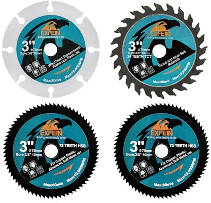 EXFEIN Set di lame per sega circolare da 7,6 cm per taglio di metallo e legno, dischi da taglio da 75 mm per smerigliatrice angolare con albero da 10 mm