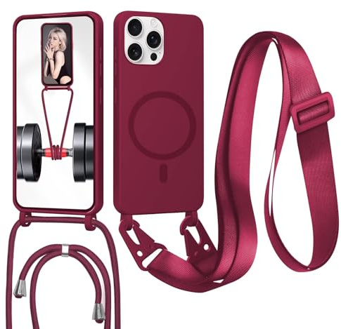 GoodcAcy Handykette Hülle für iPhone 12/iPhone 12 Pro mit Band Halsband Lanyard (abnehmbar) Handyhülle, Kordel zum Umhängen,Magnetisch Stoßfest Silikonhülle Wireless Charging kompatibel,rot