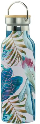 Baagl Trinkflasche Kinder Edelstahl für Mädchen – Auslaufsichere Thermosflasche mit Bambusdeckel – BPA-freie Wasserflasche für Schule - Thermoskanne, 500 ml (Leafs)