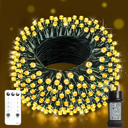 60M 500LED Lichterkette außen, LED Lichterkette Weihnachtsbaum außen mit 8 Modi Fernbedienung Timer, Wasserdicht Weihnachtsbeleuchtung aussen für Party Garten Balkon Hochzeit- Warmweiß