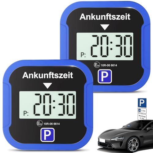 Warmfay® Elektronische Parkscheibe mit Zulassung vom KBA, Automatische Digitale Parkscheibe Elektrisch mit Batterie, Elektrische Parkuhr Auto mit 2 Displays & Nachtmodus & 3 Zeitmodi(2, Blau)