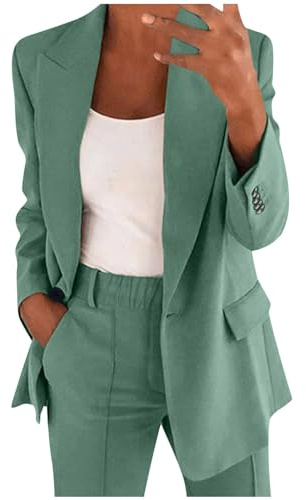 2025 - Conjunto de dos piezas con solapa para mujer, manga larga, con botones, formal, chaqueta y pantalón, traje delgado y holgado, sudadera para correr