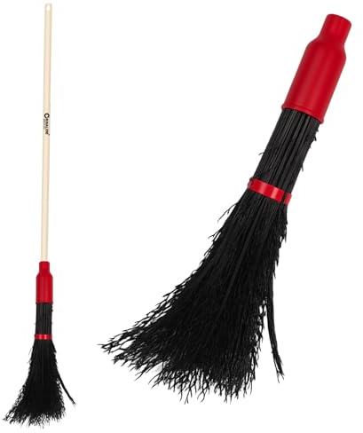 Crisalide® Escoba cepillo de exterior – Cerdas de PVC resistentes con anillo regulador, mango de madera 140 cm – resistente al agua para hojas, grava, suelos y calzadas