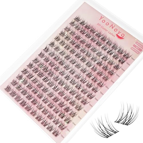 YOONOYA Wimpern Extensions 140 Pcs 10mm C Curl Wimpern Cluster DIY Individuelle Lash Clusters Volume Natürliche Lash Extesnion with Transparentes Lashes Band Wimpernverlängerung (QX-10mm)