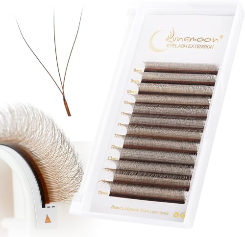 Lunamoon Braun Volumen Wimpern 3D W Wimpern Extension(3D-0.07-D,8-15mm) | W Wimpernverlängerung Braun,Premade Fans Eyelash Extension,Vorgefächerte Volumen Lash,Selbstfächernd Wimpern,W Wimpern,Weich