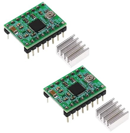 2 Pcs A4988 Schrittmotor-Treiber-Modul, Schrittmotortreiber A4988 16, SMT Maschinenherstellung, Einstellbare Spannung, mit Kühlkörper, mitArduino Raspberry Pifür inklusive(grün)