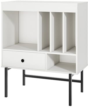 GIANTEX Soporte para Tocadiscos con 5 Compartimentos Abiertos y 1 Cajón, Estantería de Almacenamiento para Discos Vinilos, 70 x 36 x 80 cm, Mesa Auxiliar para Salón, Dormitorio, Estudio (Blanco)