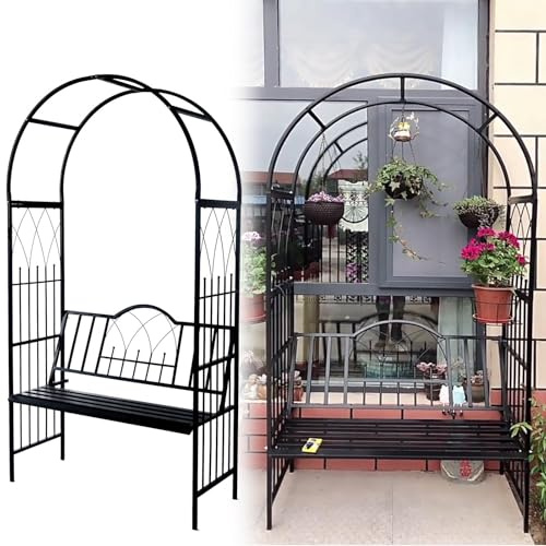 Stylish 2.1cm Garden Arbor with Bench - Metal Garden Arch Trellis for Outdoor Spaces Black/White Pergola with Seat Perfect Rose Arch for Backyard Decor