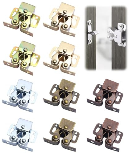 Voltvera Double Roller Catch, 10Pcs Cupboard Cabinet Door Latch,Twin Roller Closet Catch Hardware for Wardrobe Home Furniture and Caravan Boat with 40 Screws,5 Color(Zinc Plated)