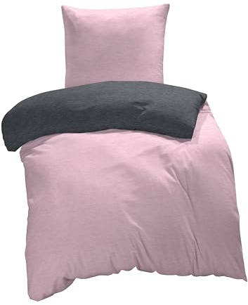 one-home Winter Biber Bettwäsche Meliert Melange Baumwolle Kuschelig Warm Weich Flanell, Größe:4 teilig 155x220 cm, Farbe:rosa/anthrazit
