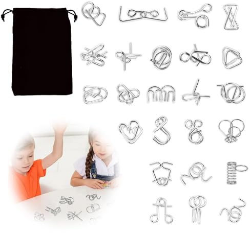 24 Stück Knobelspiele Metall,Metallpuzzle Metallknobellei, Denk- & Geschicklichkeitsspiel für Kinder und Erwachsene, Brainteaser Puzzle zur Förderung von Logik, Konzentration und Feinmotorik