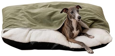 GZGLZDQ Hundeschlafsack Hundehöhle Indoor, Warme Kuschelhöhle 2 in 1 Angstlösendes Hundebett Höhle aus Cord Baumwolle für Kleine Mittelgroße Hunde Katzen(Green,48 x 38 x 18 cm)