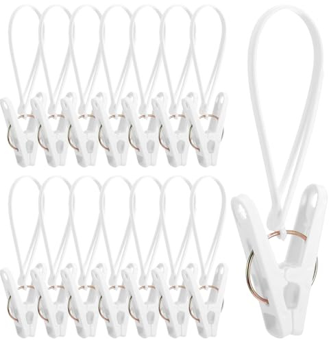 15 Pack Laundry Hanging Clips, Multi-Purpose Clothes Pins & Hanging Clips for Closet Organizer, Windproof Drying Rack Accessories for Pants, Socks, Bras, Towels, Hats, Baby Clothes (White)
